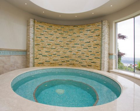 Luxury indoor spa with mosaic wall