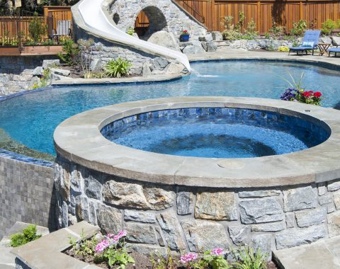 Custom built in spa made with rocks