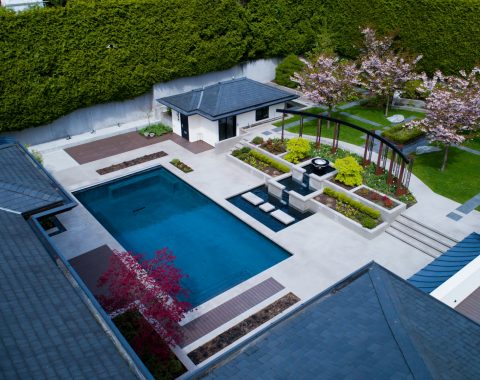 Modern swimming pool renovation with water feautre