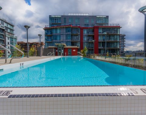 Outdoor commercial pool with infinity edge