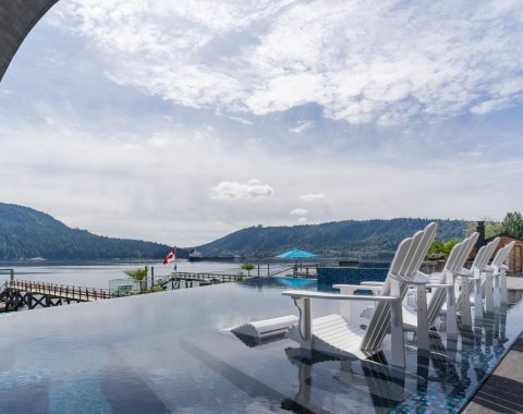 View from the back of the infinity edge pool looking into the bay