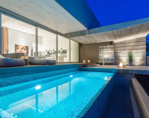 Luxury pool - built in pool with outdoor fire put in Burnaby, Vancouver and British Columbia