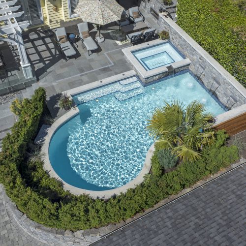 Cocktail pools in Burnaby, Vancouver & British Columbia. Aerial view of the pool.