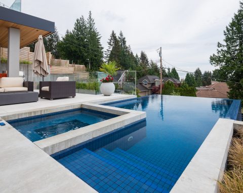 Remarkable views of pool and hot tub in versatile swimspace.