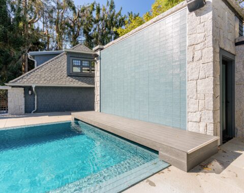 Scenic Waterfall Feature with Tranquil Water Flow and natural landscape.