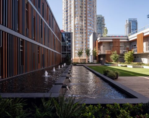 Side view of relaxing waterfall sounds for a calming and soothing experience.