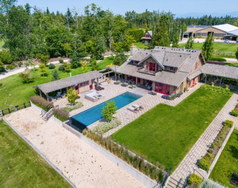 Arial view of your dream pool in a backyard oasis, perfect for fitness and relaxation.