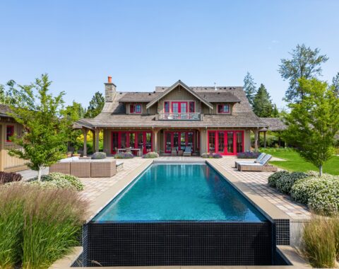 Front view of a fitness-focused pool designed for aquatic exercise and training.