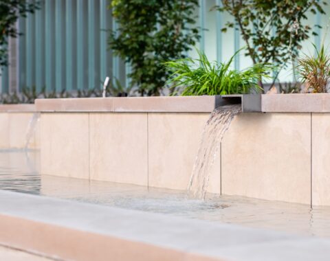 Station Square 6 with a modern water feature feature strategically placed weir spouts that provide a relaxing ambience.